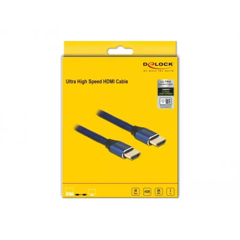 HDMI kabelis DeLOCK Ultra High Speed 48 Gbps 8K 60 Hz zils 3 m