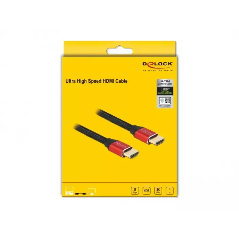 HDMI kabelis DeLOCK Ultra High Speed 48 Gbps 8K 60 Hz sarkans 1 m
