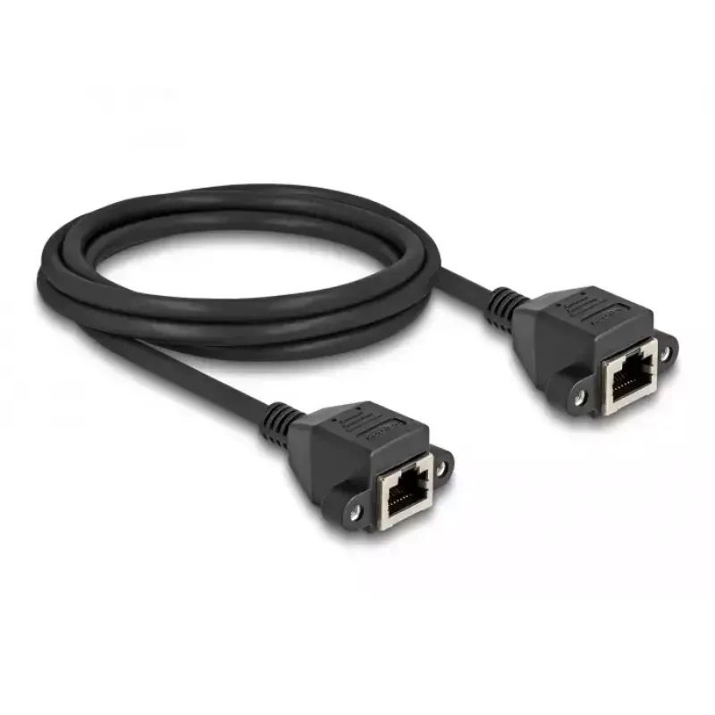 DELOCK RJ50 pagarinātāja kabelis, sievišķais–sievišķais, S/FTP, 2 m, melns