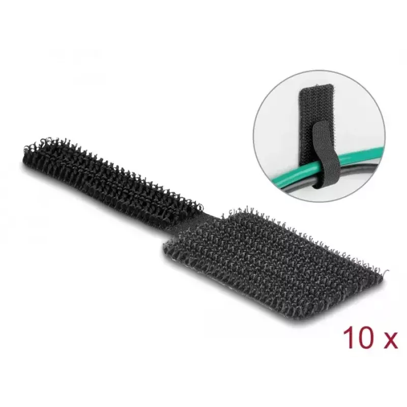 DeLOCK Mini āķa-cilpu kabeļu turētājs 90 mm x 24 mm pašlīmējošs 10 gabali melns