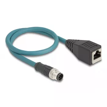 DeLOCK M12 adaptera kabelis ar A kodu, 8 kontaktu vīrišķais savienotājs uz RJ45 sievišķo savienotāju, 50 cm