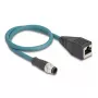 DeLOCK M12 adaptera kabelis ar A kodu, 8 kontaktu vīrišķais savienotājs uz RJ45 sievišķo savienotāju, 50 cm
