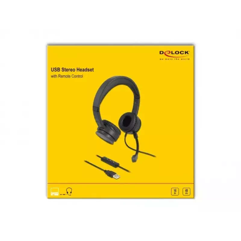 Austiņas DeLOCK USB Stereo Headset ar kabeļa tālvadību