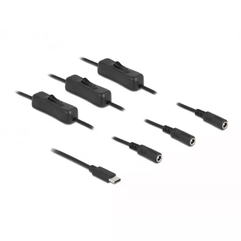 USB Type-C vīrišķais uz 3 x DC 5,5 x 2,1 mm sievišķais kabelis DeLOCK 86801