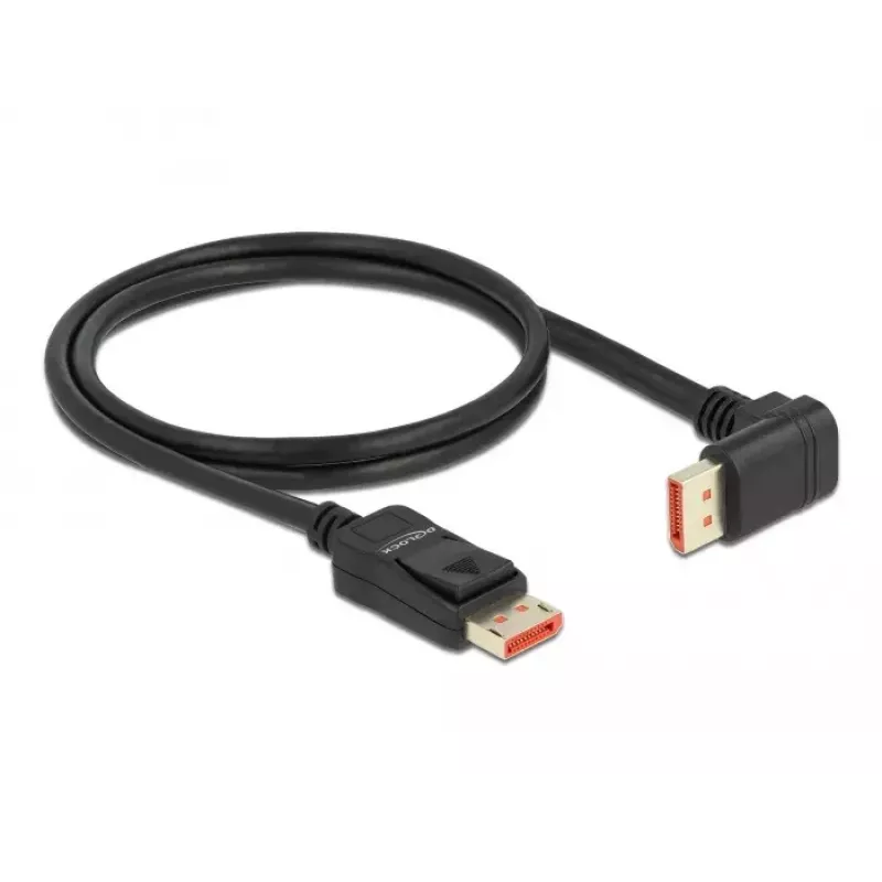 DisplayPort kabelis DeLOCK 8K 60 Hz 1 m vīriešu taisns uz vīriešu 90° lejup vērsts leņķveida