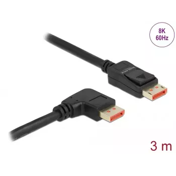 DisplayPort kabelis DeLOCK 8K 60 Hz 3 m taisns vīrišķais pret vīrišķo 90° leņķisavienotājs