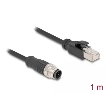 Tīkla kabelis DeLOCK M12 kabelis A-coded 8 kontaktu vīrišķais uz RJ45 vīrišķais Cat5e 1 m Melns