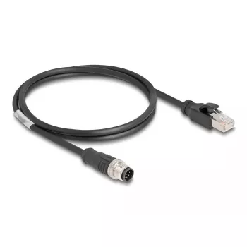 Tīkla kabelis DeLOCK M12 kabelis A-coded 8 kontaktu vīrišķais uz RJ45 vīrišķais Cat5e 1 m Melns
