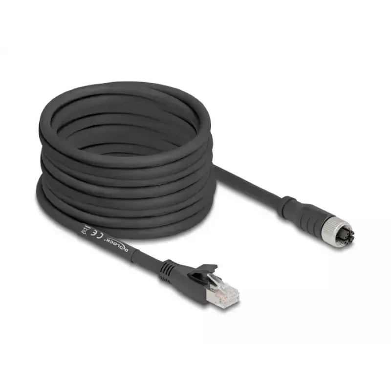 Tīkla kabelis DeLOCK 80595 M12 uz RJ-45 Cat5e 10 m Melns