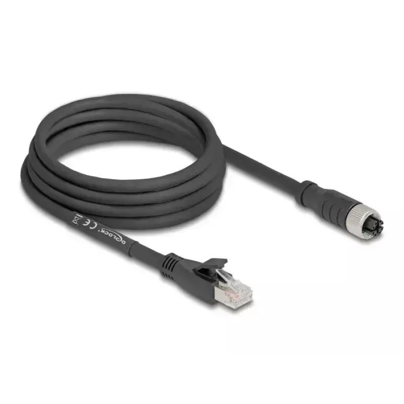 Tīkla kabelis DeLOCK 80591 M12 uz RJ-45 Cat5e 3m Melns