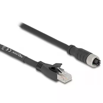 Tīkla kabelis DeLOCK 80591 M12 uz RJ-45 Cat5e 3m Melns