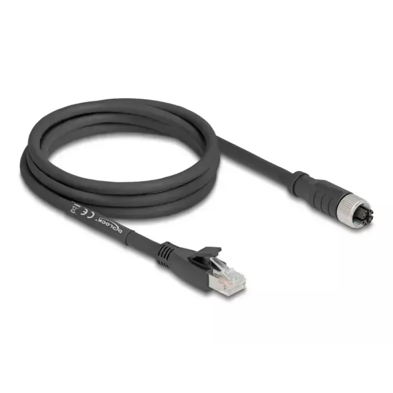 Tīkla kabelis DeLOCK 80590 M12 uz RJ-45 Cat5e 2 m Melns