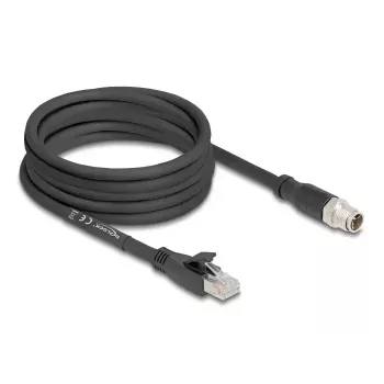 DeLOCK 80585 M12 uz RJ-45 Cat5e tīkla kabelis, 5 m, melns