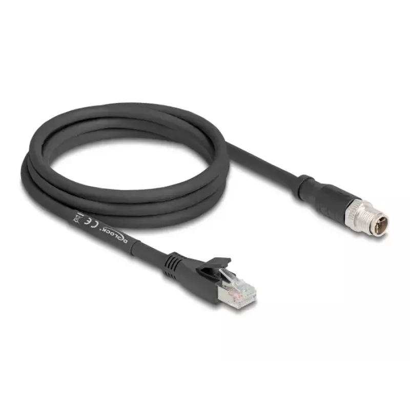 Tīkla kabelis DeLOCK 80579 M12 uz RJ-45 Cat5e 2 m Melns