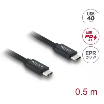 DELOCK Coaxial USB C to USB C kabelis USB4 Gen 3x2 40 Gbps USB PD 3.1 240W 0.5 m