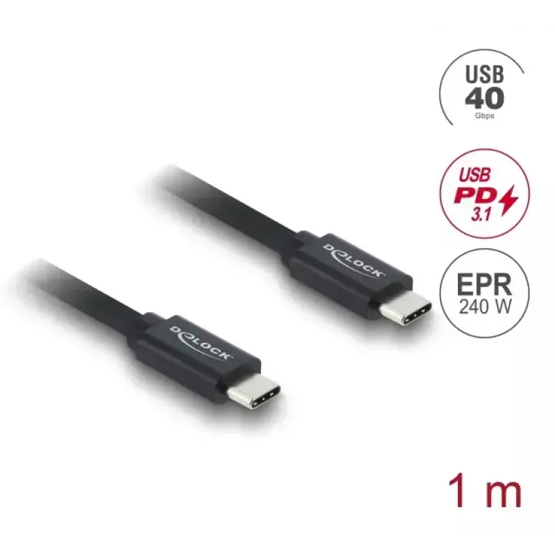 USB-C uz USB-C koaksiālais kabelis DELOCK USB4 Gen 3x2 40 Gbps USB PD 3.1 240 W 1 m