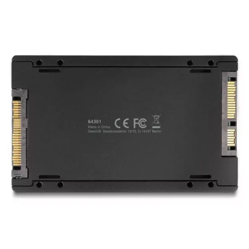 DELOCK interfeisa adapteris U.2 (SFF-8639) uz M.2 Key M NVMe SSD, modelis 64301, melns, resursdatora vīrišķais savienotājs