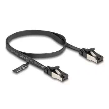 Tīkla kabelis DeLOCK RJ45 plakanais savienojuma kabelis spraudnis–spraudnis Cat.8.1 elastīgs 0,5 m melns