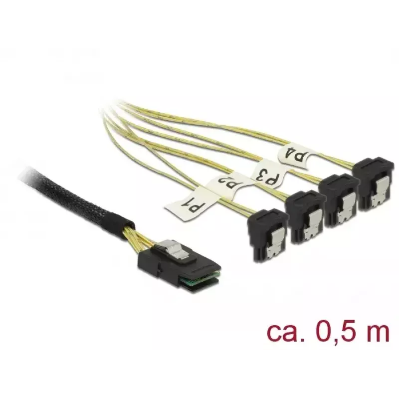 Iekšējais strāvas kabelis DeLOCK 85686 0,5 m Mini SAS SFF-8087 uz 4 SATA