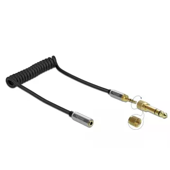 Audio pagarinātāja kabelis DELOCK 85831 — 1 m, 3,5 mm vīrišķais uz sievišķo, zelta pārklājuma kontakti, AWG 28, melns