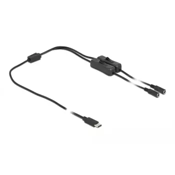 Kabelis USB Type-C vīr. uz 2 x DC 5.5 x 2.1 mm siev. ar slēdzi DeLOCK 86800