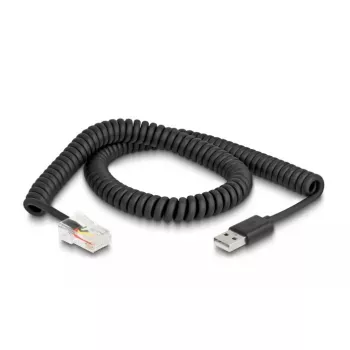 DeLOCK RJ50 uz USB 2.0 Type-A spirālveida kabelis 2 m melns