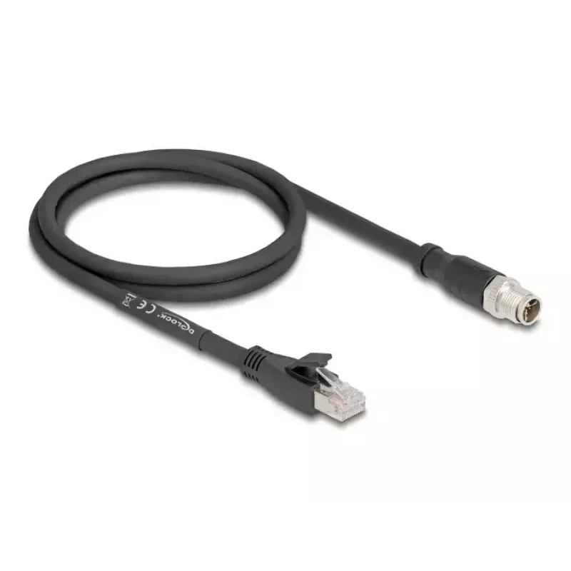 Tīkla kabelis DeLOCK 80577 M12 uz RJ-45 Cat5e 1m melns