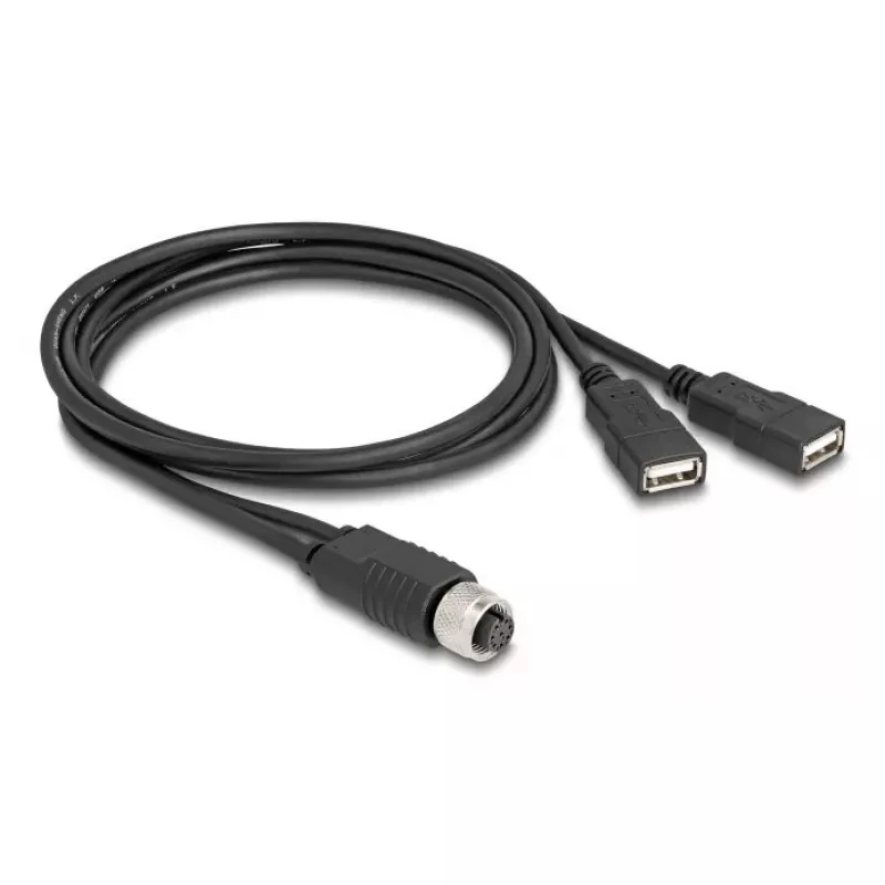 DeLOCK sensora/izpildmehānisma kabelis 1 m M12 2 x USB Type-A melns 60290