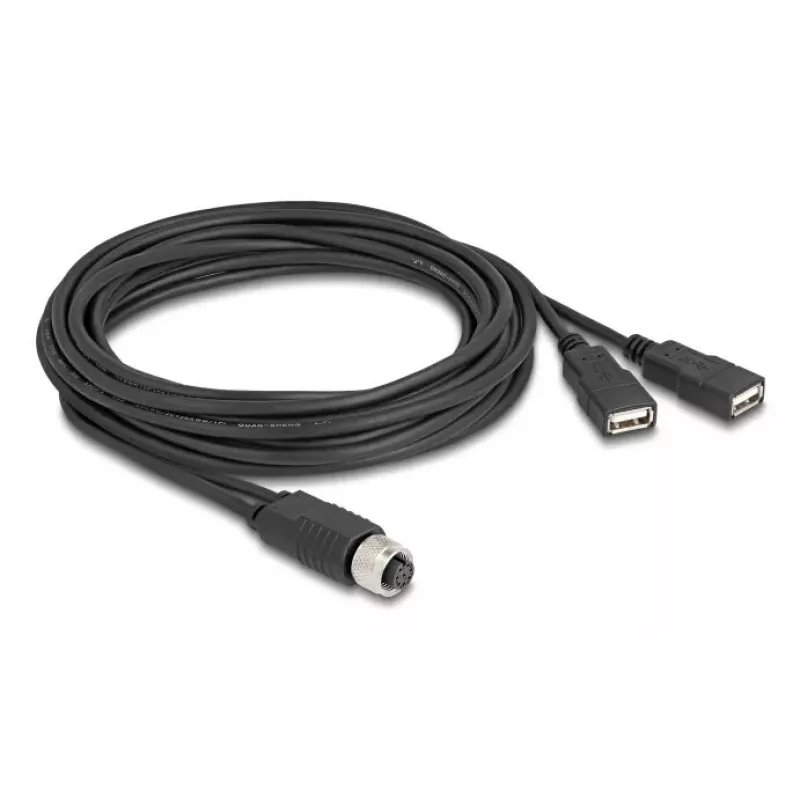 DeLOCK 60651 sensora/izpildmehānisma kabelis 3 m M12 2 x USB Type-A melns