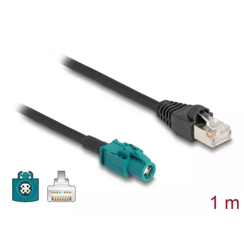 Koaksiālais kabelis DELOCK 90697 — 1 m, HSD Z uz RJ-45, melns/zils