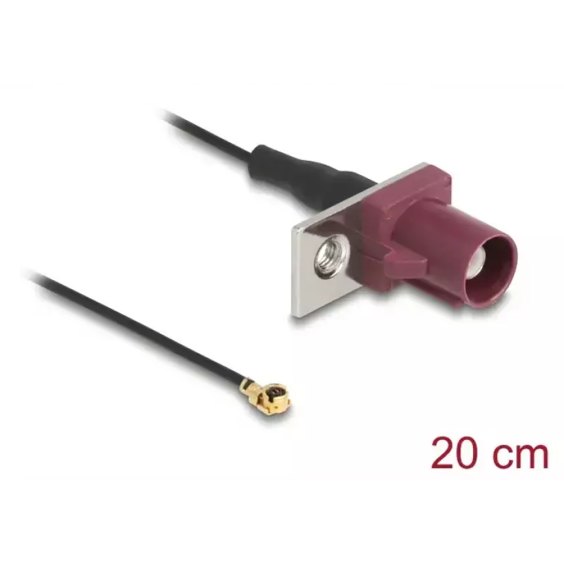Koaksiālais kabelis DELOCK 90730 — FAKRA D uz I-PEX MHF1, 0,2 m, Ø1,13 mm, melns/bordo