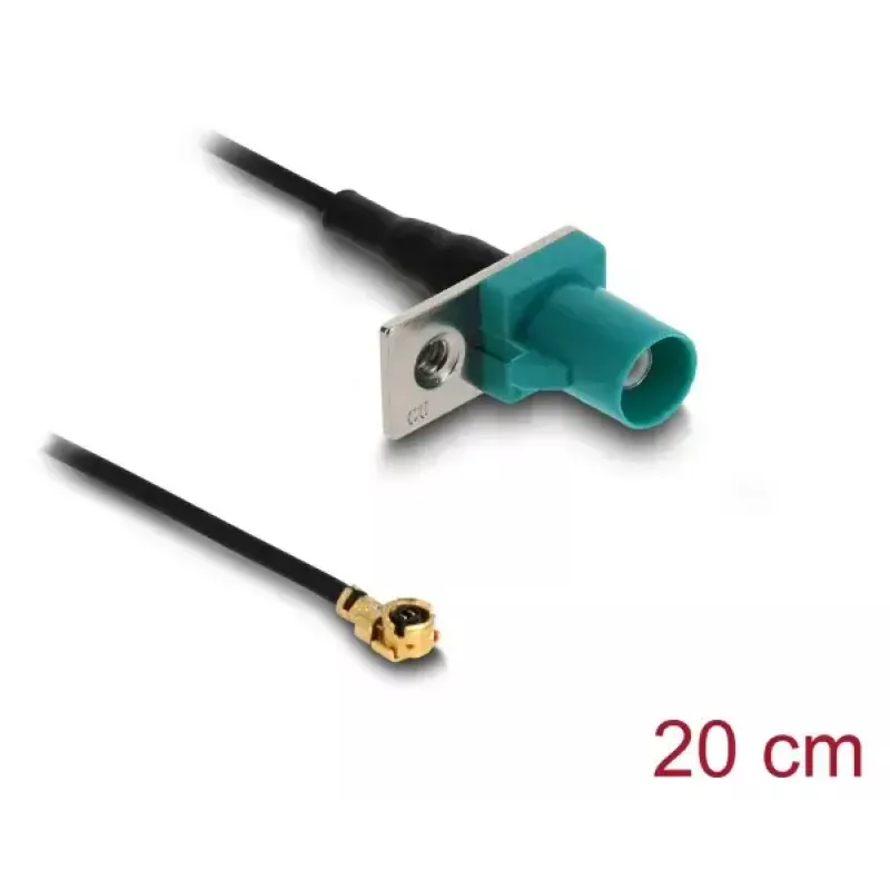 Koaksiālais kabelis DELOCK 90734, FAKRA Z uz I-PEX MHF1, 0,2 m, 1,13 mm, melns/zils
