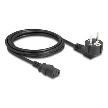 PC strāvas vads DELOCK 81326 — iezemēts CEE 7/7 (90°) uz IEC C13, 2 m, 3×0,75 mm², melns