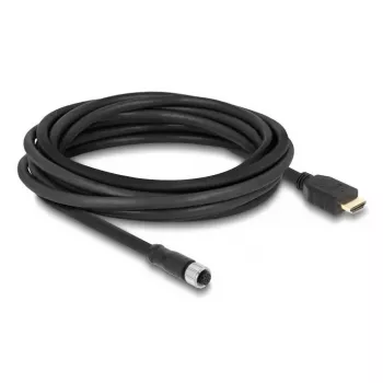 Kabelis DELOCK M12 A-kodēts 17 kontaktu sieviešu pret HDMI vīriešu 5 m melns