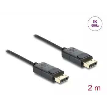 DELOCK Coaxial DisplayPort kabelis 8K 60 Hz, DisplayPort uz DisplayPort, 2 m, melns, pīts