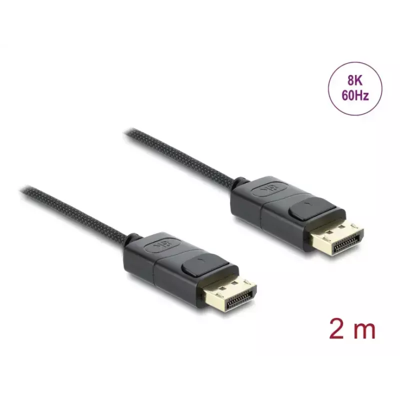 DELOCK Coaxial DisplayPort kabelis 8K 60 Hz, DisplayPort uz DisplayPort, 2 m, melns, pīts