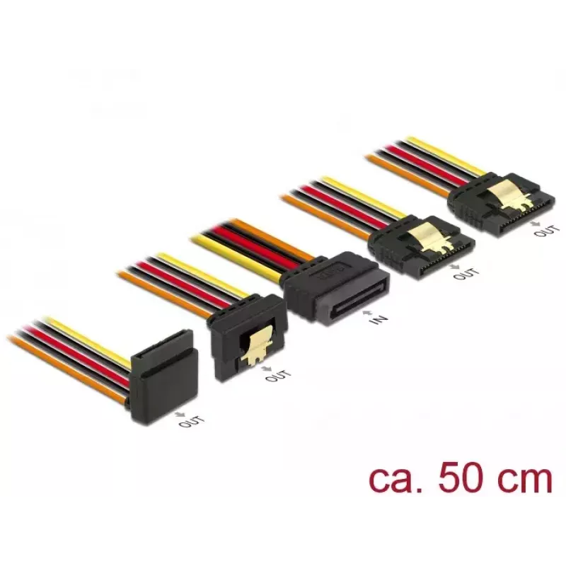 SATA kabelis DeLOCK 60149 0,5 m SATA 15-pin 4 x SATA 15-pin Melns Oranžs Sarkans Dzeltens