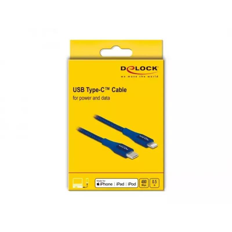 Datu un uzlādes kabelis DeLOCK USB Type-C uz Lightning 0.5 m MFi