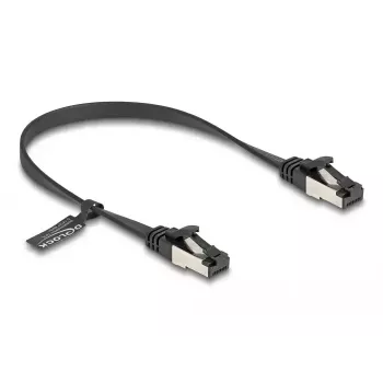 Tīkla kabelis DeLOCK RJ45 plakans komutācijas kabelis spraudnis–spraudnis Cat.8.1 0,25 m melns