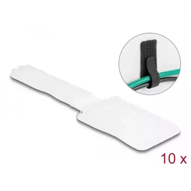 DeLOCK Mini āķa un cilpas kabeļu turētājs, garums 90 mm x platums 24 mm, pašlīmējošs, 10 gabali, balts