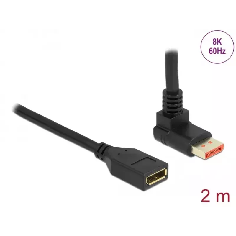 DisplayPort pagarinātāja kabelis DeLOCK 90° uz augšu leņķots 8K 60 Hz 2 m