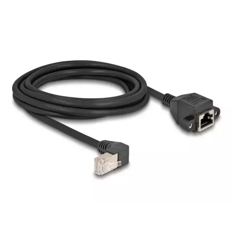 DeLOCK tīkla pagarinātāja kabelis S/FTP RJ45 90° leņķa uz RJ45 Cat.6A 3 m melns