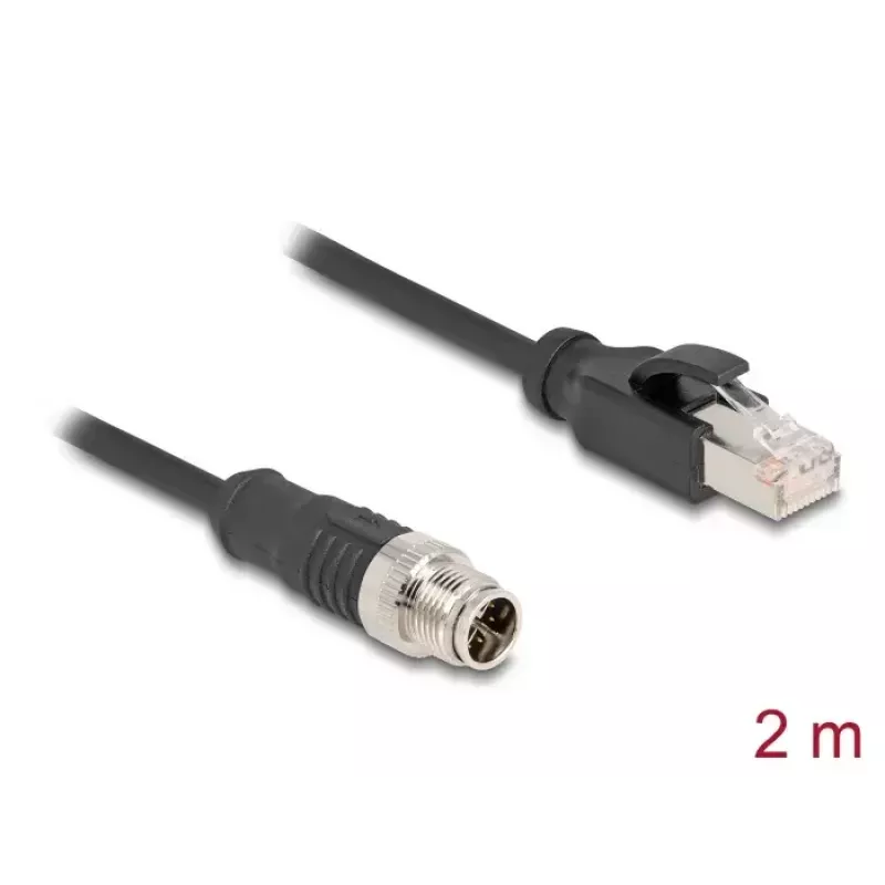 Tīkla kabelis DeLOCK M12 kabelis X-kodēts 8 kontaktu vīrišķais uz RJ45 vīrišķais Cat5e 2 m melns