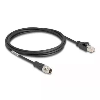 Tīkla kabelis DeLOCK M12 kabelis X-kodēts 8 kontaktu vīrišķais uz RJ45 vīrišķais Cat5e 2 m melns