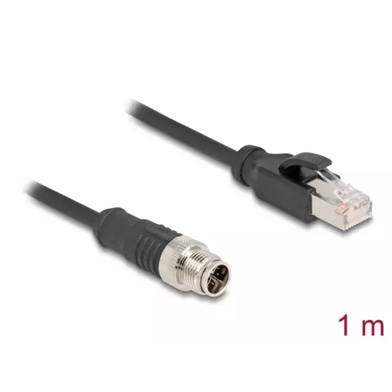 Tīkla kabelis DeLOCK M12 kabelis X-kodēts, 8 kontaktu vīrišķais → RJ45 vīrišķais, Cat5e, 1 m, melns