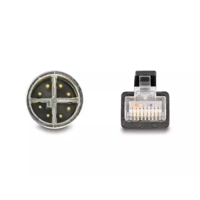 Tīkla kabelis DeLOCK M12 kabelis X-kodēts, 8 kontaktu vīrišķais → RJ45 vīrišķais, Cat5e, 1 m, melns