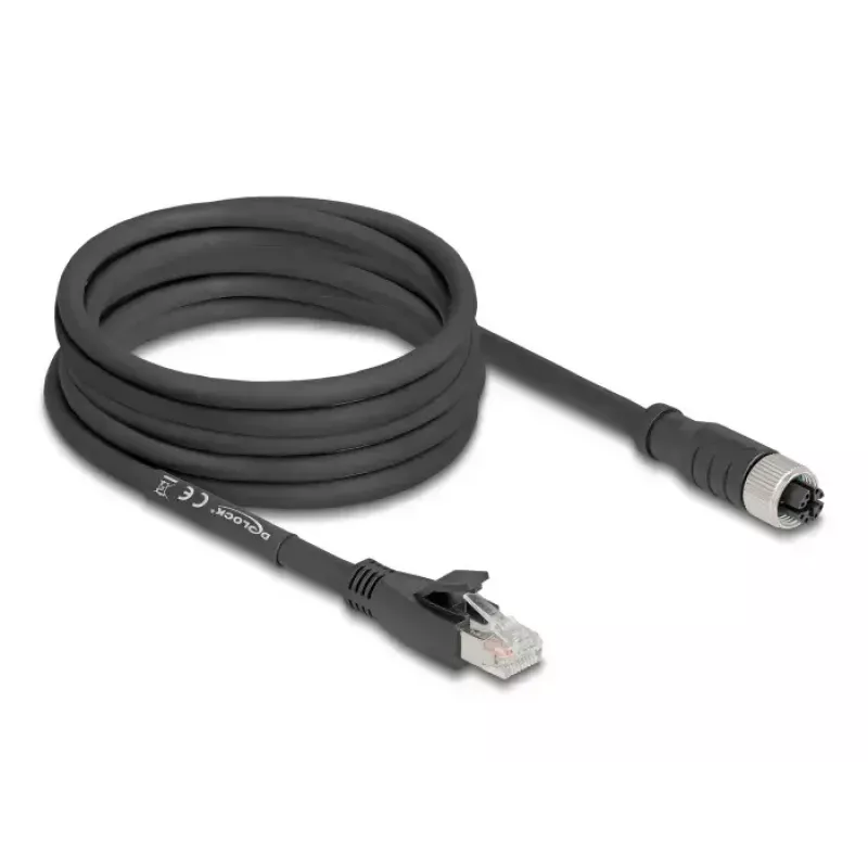 Tīkla kabelis DeLOCK 80594 M12 uz RJ-45 Cat5e 5m Melns