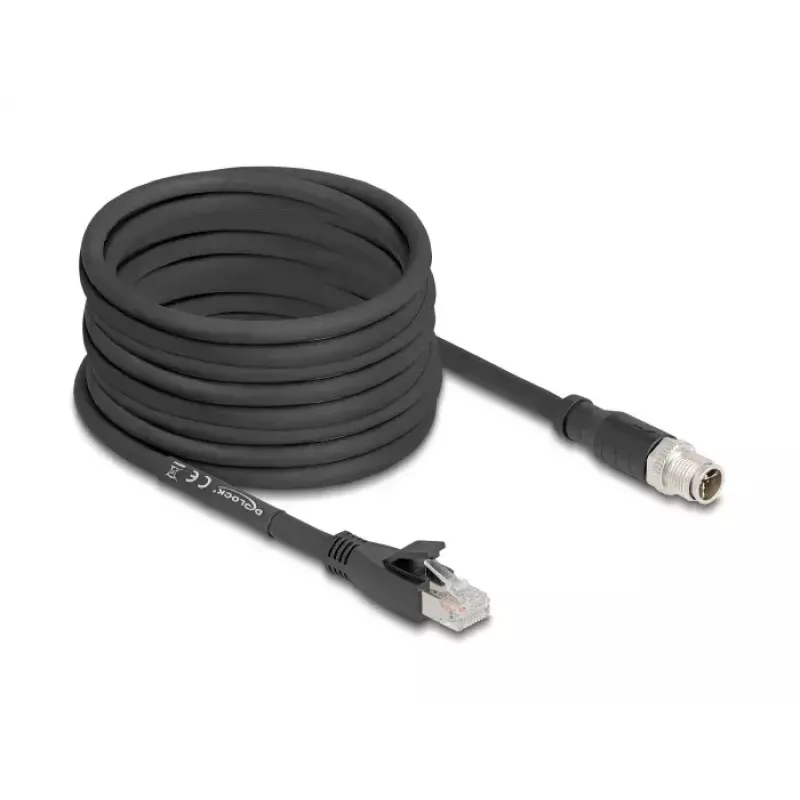 Tīkla kabelis DeLOCK 80586 M12 uz RJ-45 Cat5e 10 m Melns