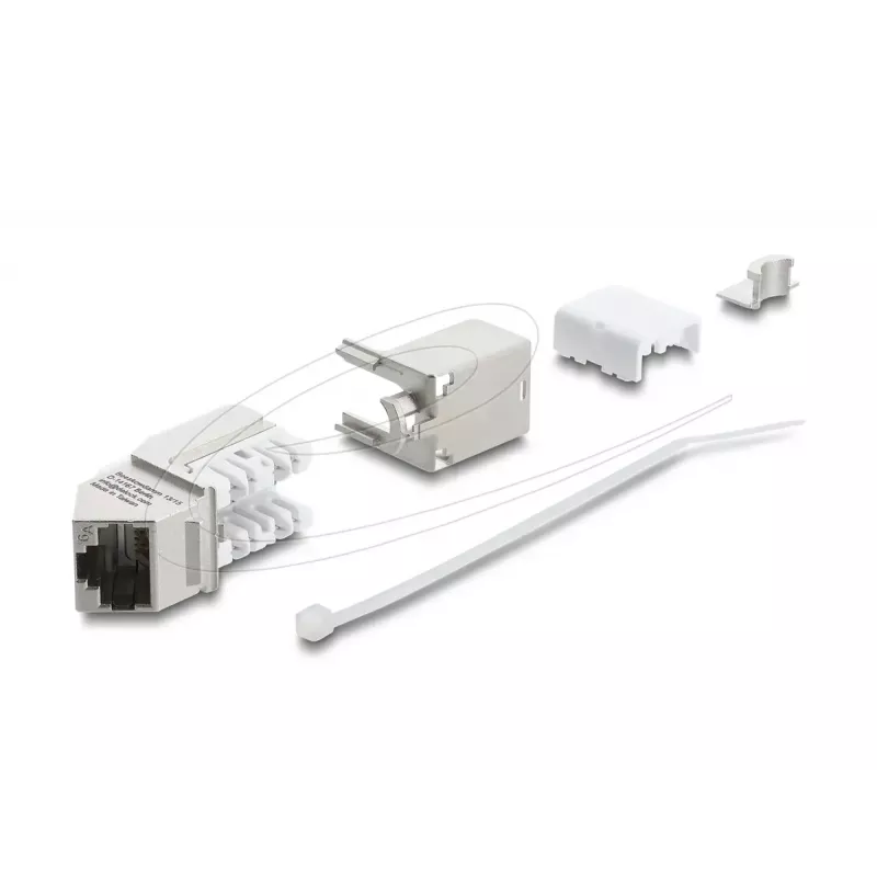 Keystone modulis DELOCK 90937 – RJ-45 Cat.6A ekranēts leņķveida 90°, plakana konstrukcija, balts