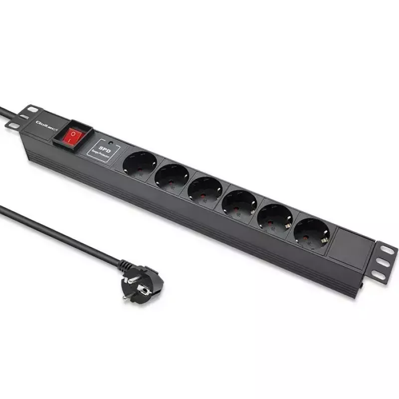 Strāvas sadalītājs RACK 19 1U QOLTEC PDU 16A 6xSCHUKO 1.8m